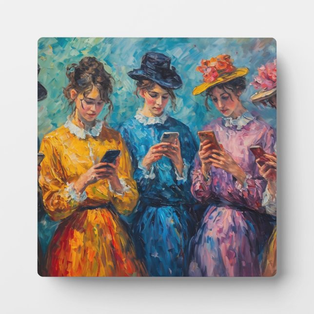 19th Century People Using Smartphones Plaque (Front)