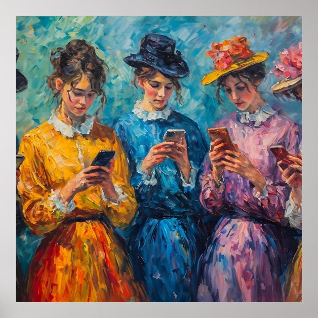 19th Century People Using Smartphones Poster (Front)