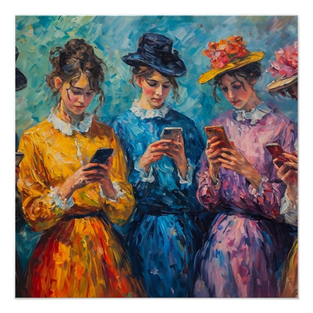 19th Century People Using Smartphones Poster (Front)