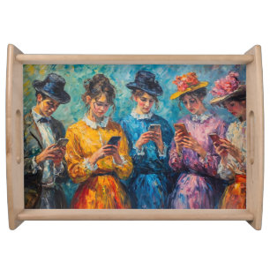 19th Century People Using Smartphones Serving Tray