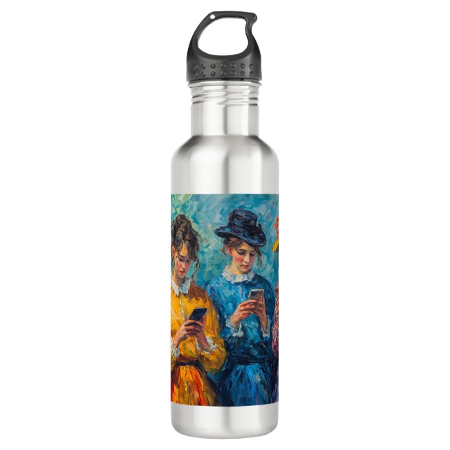 19th Century People Using Smartphones Stainless Steel Water Bottle (Front)