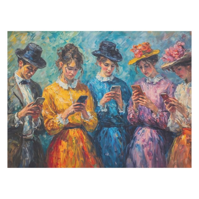 19th Century People Using Smartphones Tablecloth (Front (Horizontal))