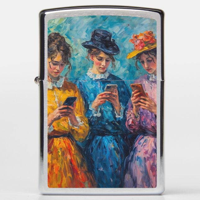 19th Century People Using Smartphones Zippo Lighter (Front)