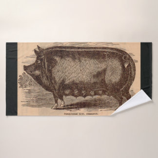 19th century pig print Berkshire sow no. 1 Bath Towel
