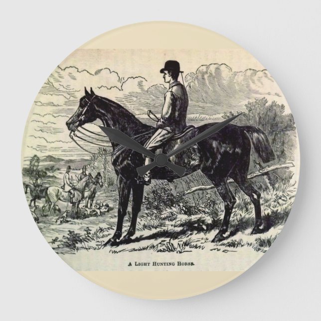 19th century print A Light Hunting Horse Large Clock (Front)