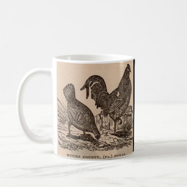 19th century print Bucks County fowls chickens Coffee Mug (Left)