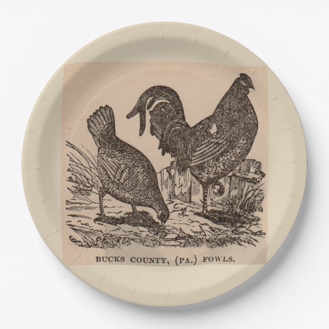 19th century print Bucks County fowls chickens Paper Plates (Front)