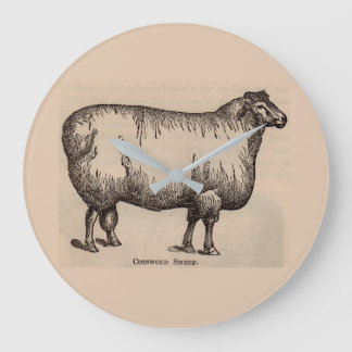 19th century print Cotswold sheep Large Clock
