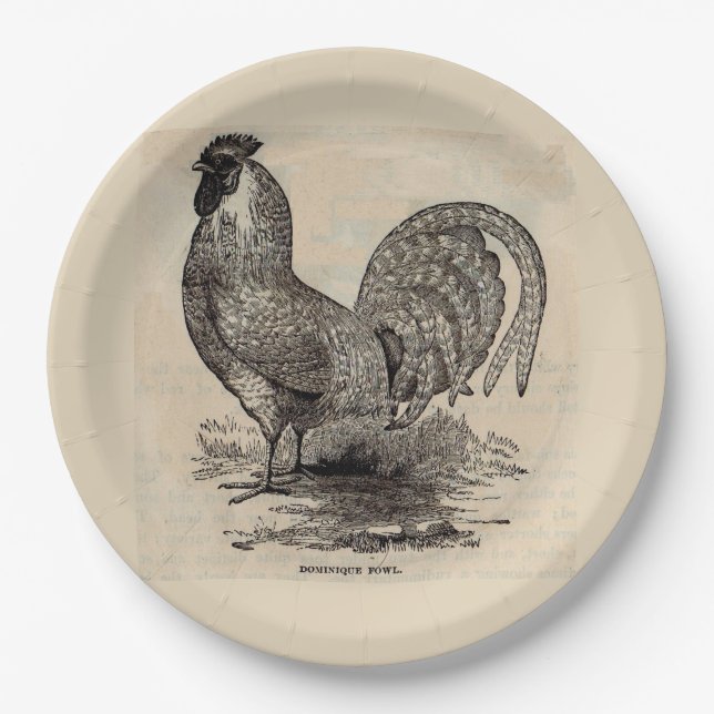 19th century print dominique fowl paper plates (Front)