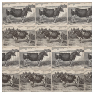 19th century print Holstein bull and heifer print Fabric