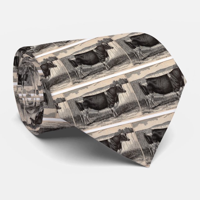 19th century print Holstein bull Neck Tie (Rolled)