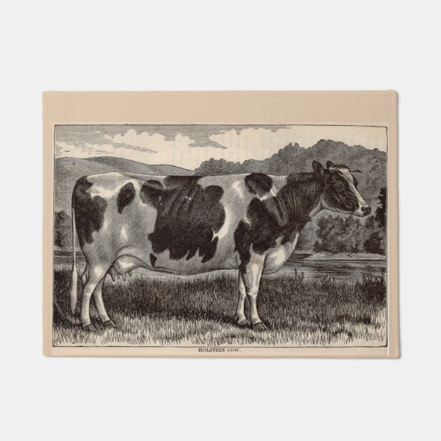19th century print Holstein cow Doormat (Front)