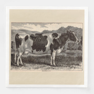 19th century print Holstein cow Paper Dinner Napkins