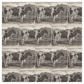 19th century print Holstein heifer Fabric