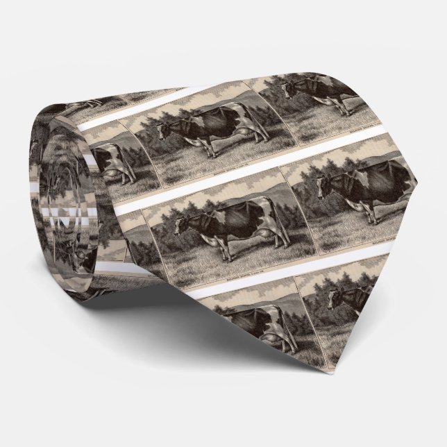 19th century print Holstein heifer Neck Tie (Rolled)