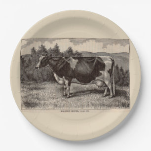 19th century print Holstein heifer Paper Plates