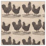 19th century print Plymouth Rock hen and rooster Fabric