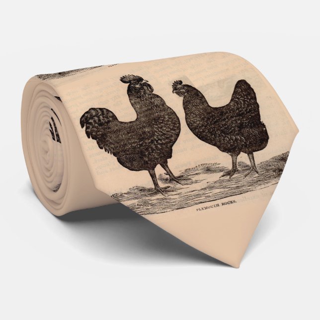 19th century print Plymouth Rock hen and rooster Neck Tie (Rolled)