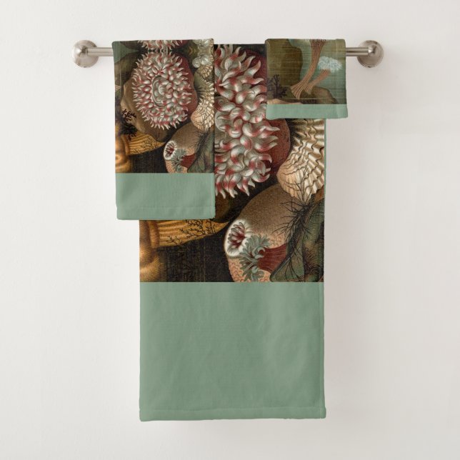 19th century print sea anemones bath towel set (Insitu)