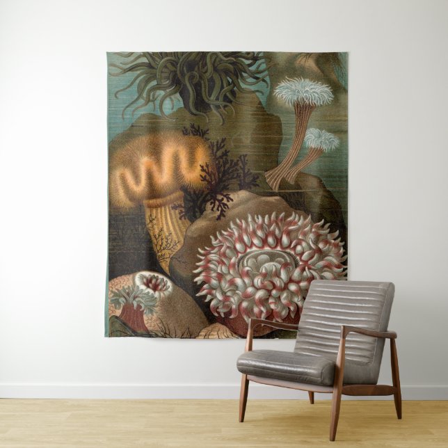 19th century print sea anemones tapestry (In Situ)