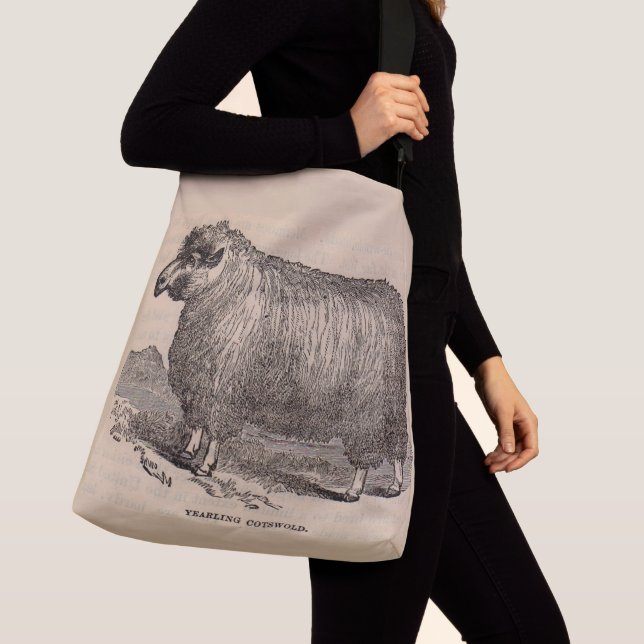19th century print yearling Cotswold sheep Crossbody Bag (Close Up)