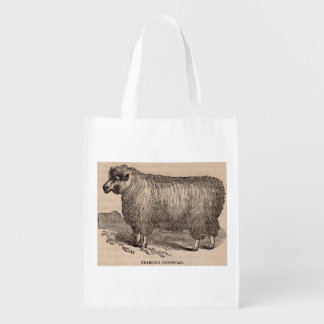 19th century print yearling Cotswold sheep Grocery Bag