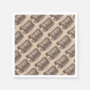 19th century print yearling Cotswold sheep Paper Napkins