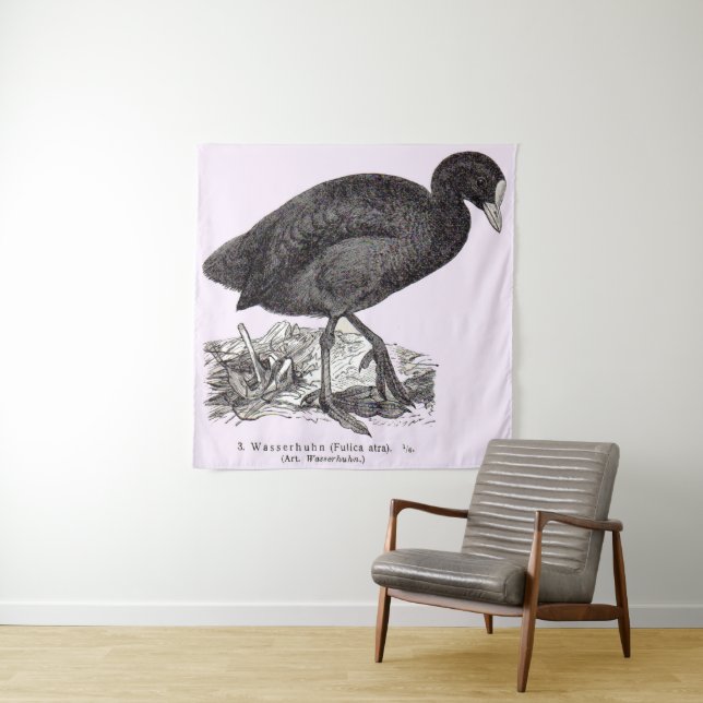 19th century wasserhuhn or moorhen print tapestry (In Situ)