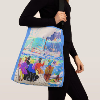 19th century yacht race print crossbody bag
