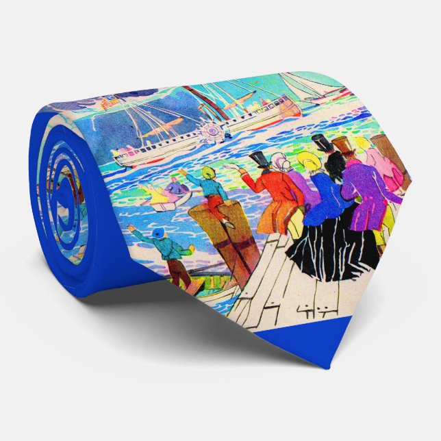 19th century yacht race print neck tie (Rolled)