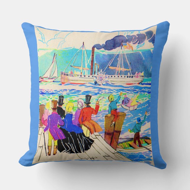 19th century yacht race print throw pillow (Front)