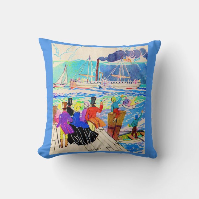 19th century yacht race throw pillow (Front)