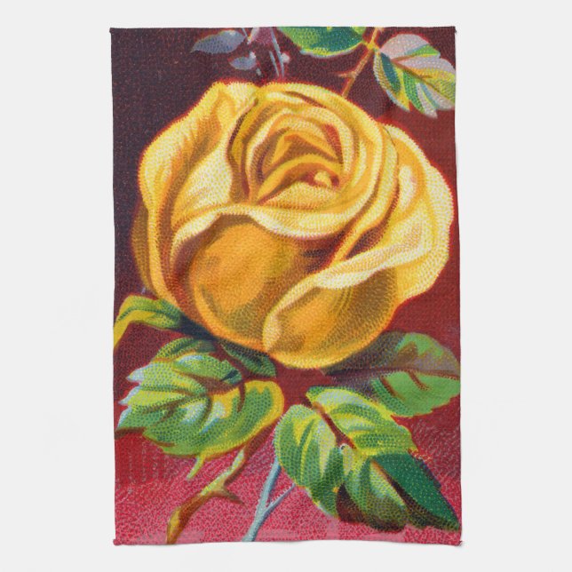 19th-Century Yellow Pearl Rose Illustration Kitchen Towel (Vertical)