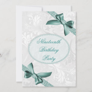 19th Damask and Bows Birthday Party Invitation