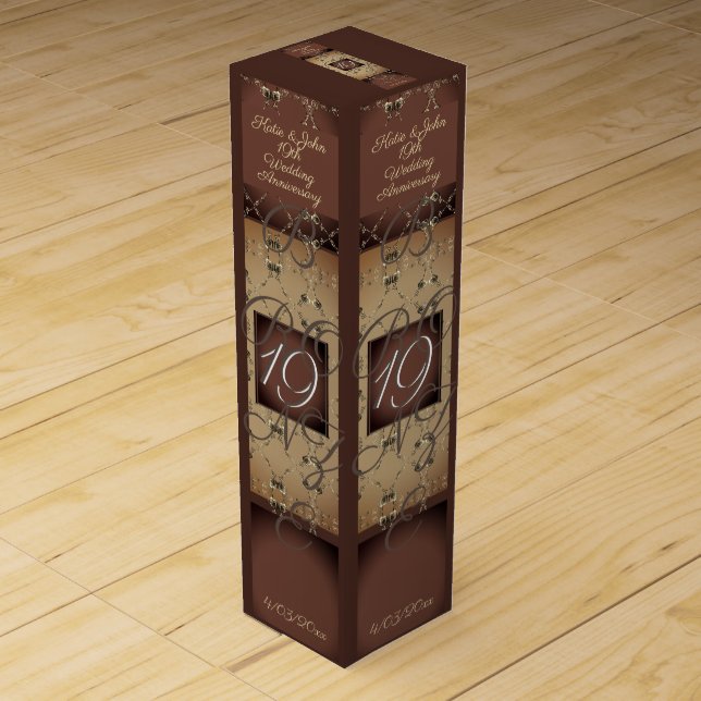19th Drk Bronze Wedding Anniversary Wine Gift Box (Front)
