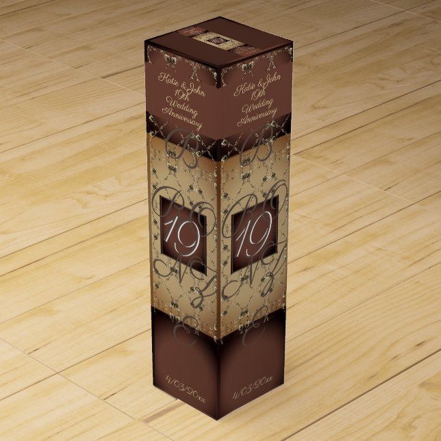 19th Drk Bronze Wedding Anniversary Wine Gift Box (Front)