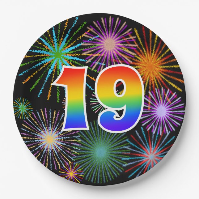 19th Event - Fun, Colorful, Bold, Rainbow 19 Paper Plates (Front)