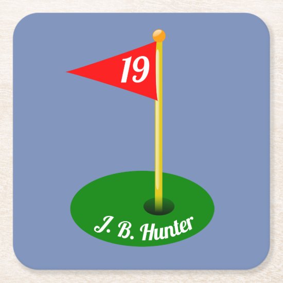 19th Hole and Your Text Square Paper Coaster