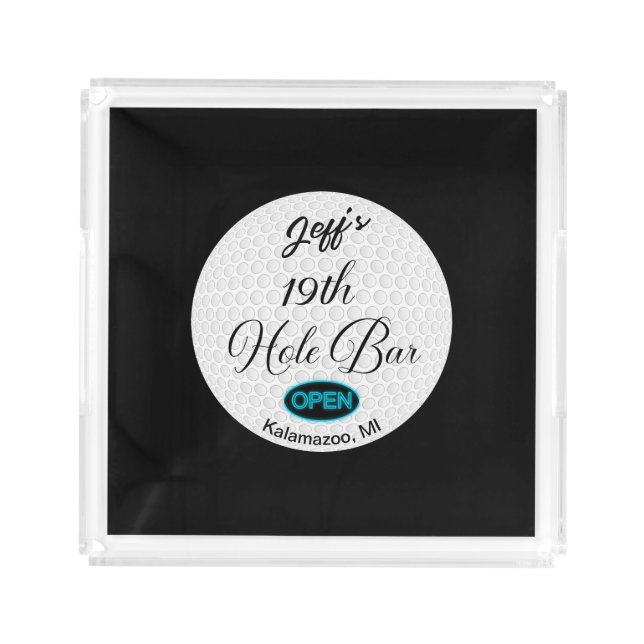 19th Hole Bar Personalized Golf Ball Design Bar Acrylic Tray (Front)