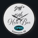 19th Hole Bar Personalized Golf Ball Design Bar  Large Clock<br><div class="desc">19th Hole Bar Personalized Golf Ball Design Bar Wall Clock.   Drawing and design by Claudine Boerner.  Copyright (c) 2023 Claudine Boerner and its licensors. All rights reserved.</div>