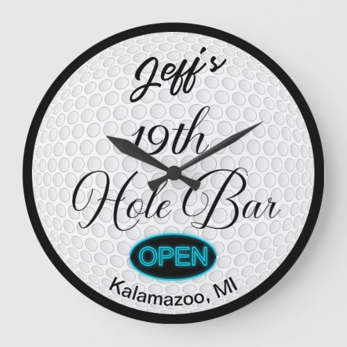 19th Hole Bar Personalized Golf Ball Design Bar  Large Clock