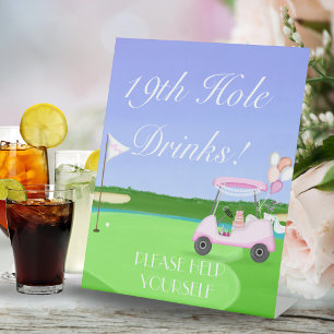 19th Hole Bridal Shower Golf Drinks Pedestal Sign