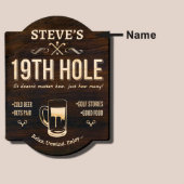 19th Hole Brown Engraved Golf Wooden Bar Sign (Text)