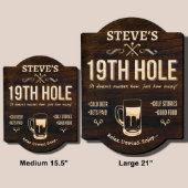 19th Hole Brown Engraved Golf Wooden Bar Sign (Sizes)