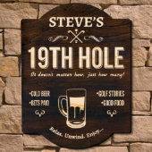 19th Hole Brown Engraved Golf Wooden Bar Sign (Front)