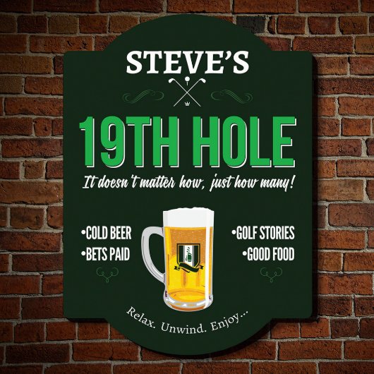 19th Hole Golf Man Cave Wood Bar Sign (Front)