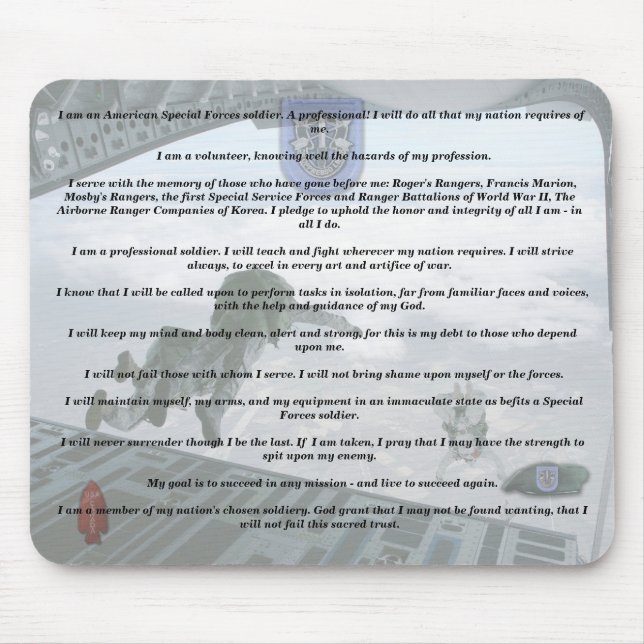 19th special forces creed camp williams veterans   mouse pad (Front)