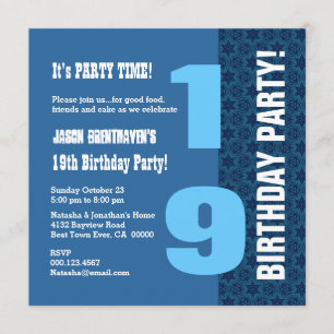 19th TEEN Birthday Modern Navy Blue Stars T7F Invitation