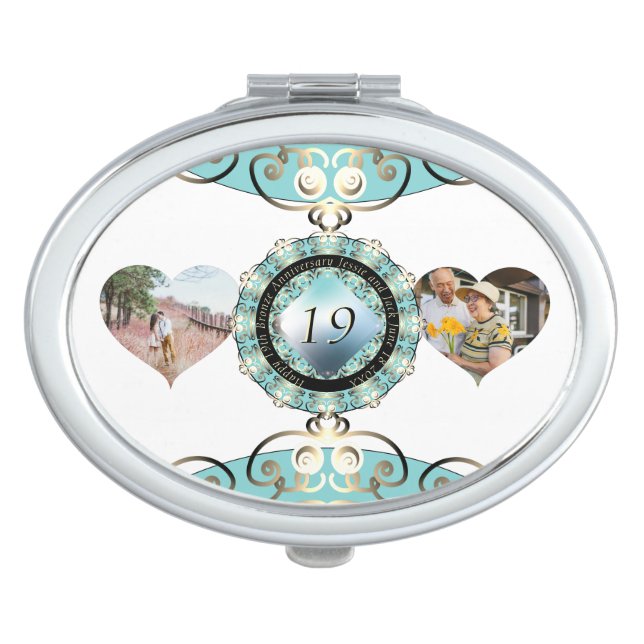 19th Wedding Anniversary 2 Photos Heart Frames Compact Mirror (Front)