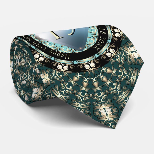 19th Wedding Anniversary Acquamarine MedallionText Neck Tie (Rolled)